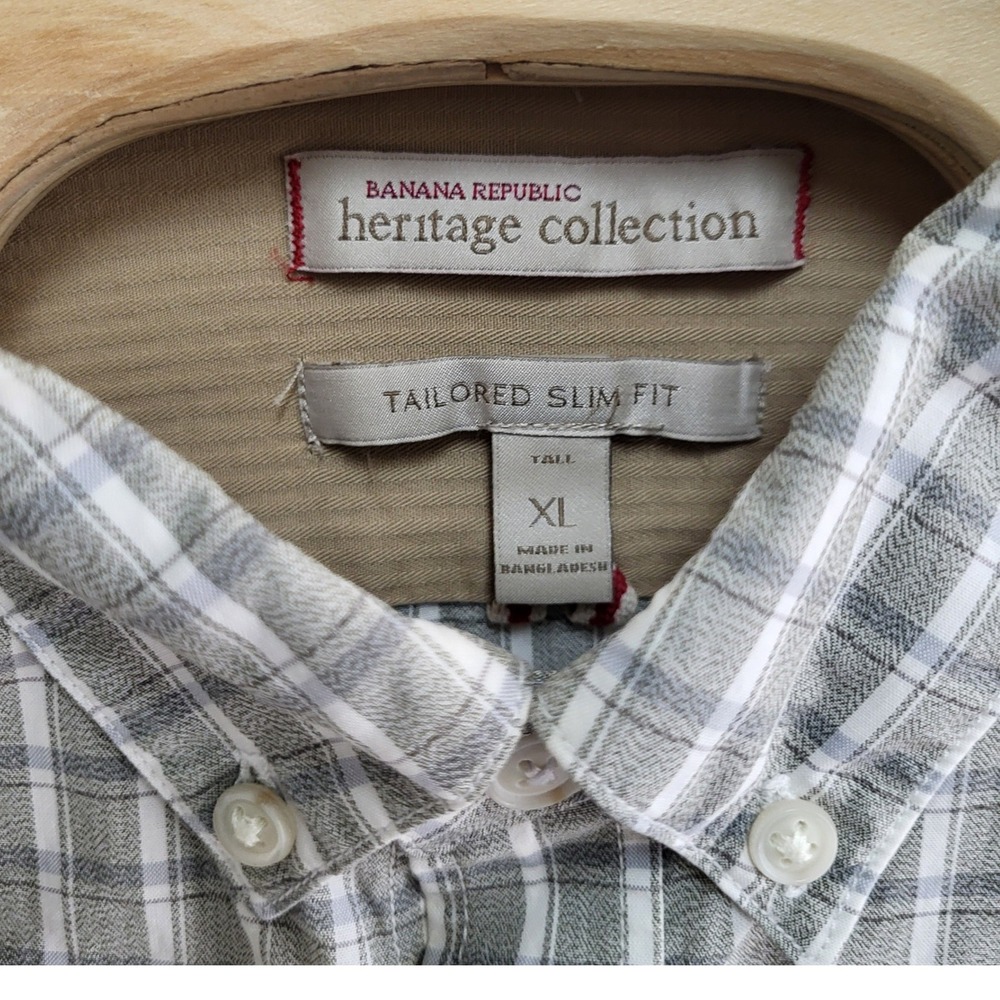 Banana Republic Heritage Collection Men XL Tall Tailored Slim Fit Plaid Shirt LS